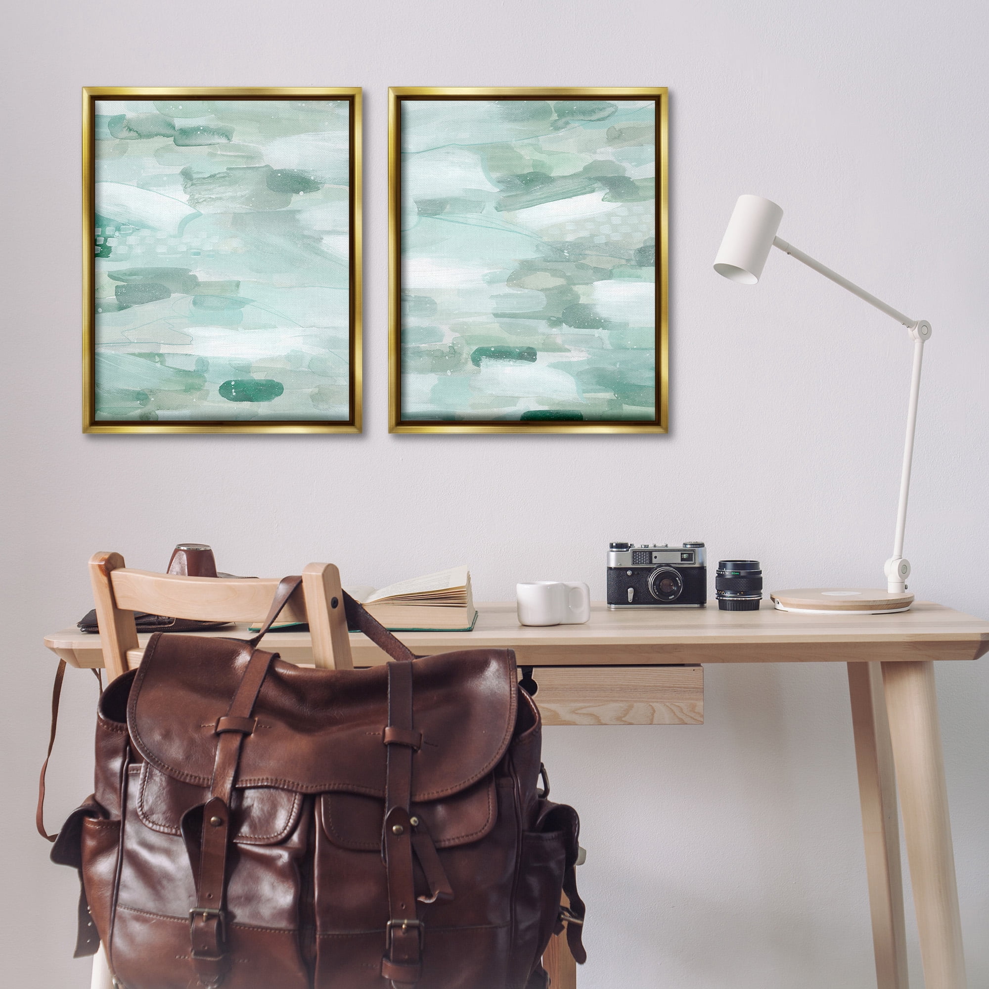 Stupell Industries Beachy Abstract Pattern Abstract Painting Gold Floater Framed Canvas Art Print Wall Art, 25 x 31, Set of 2