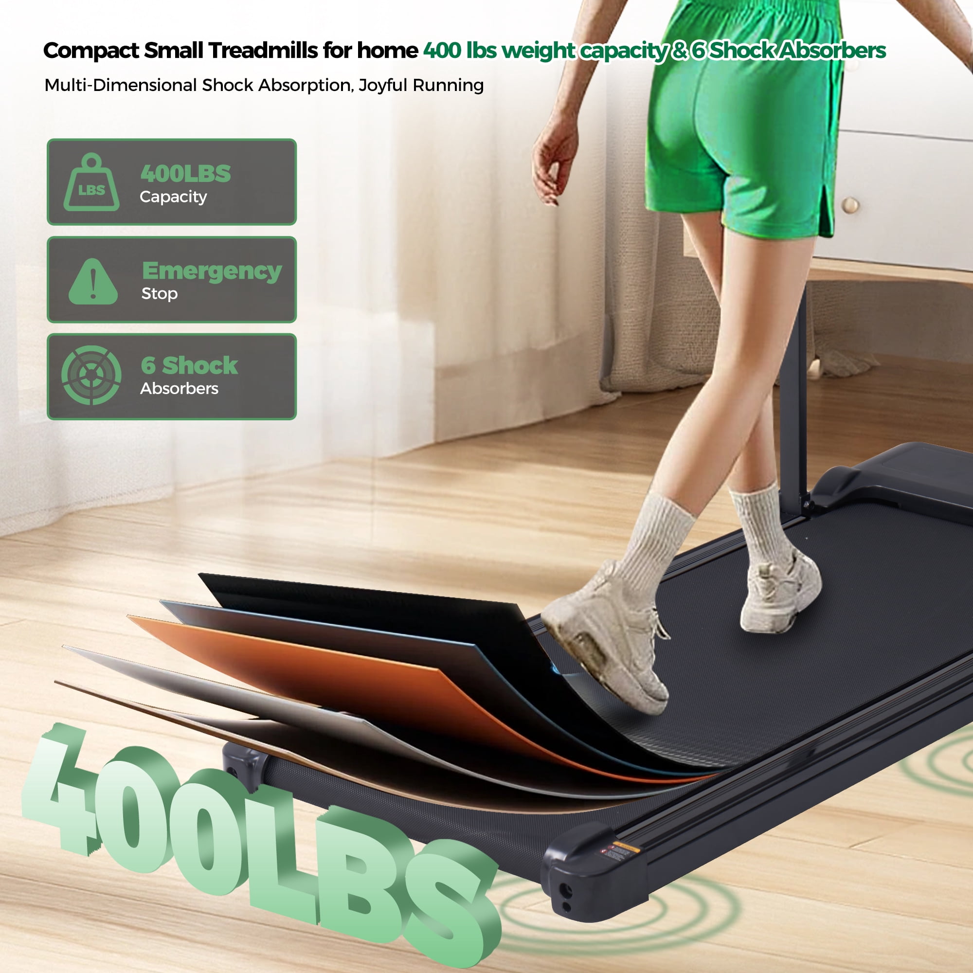 400lbs Portable Folding Treadmill with Handles,3.5HP Compact Walking Pad Treamills for Home Workouts,Running Treadmills with LED Diaplay for Exercise
