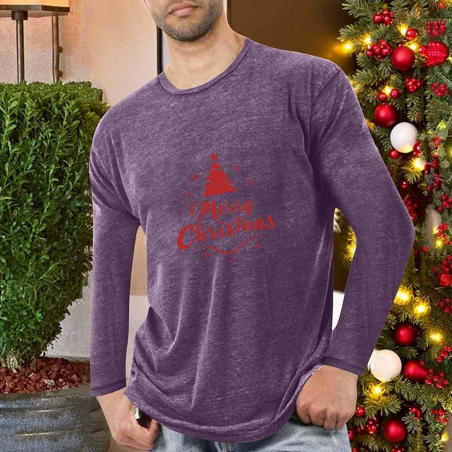 Handshe Pyjama pour Hommes à Manches Longues Col Rond, Imprimé de Noël, Pyjama de Détente pour la Maison, Pyjama de Vacances