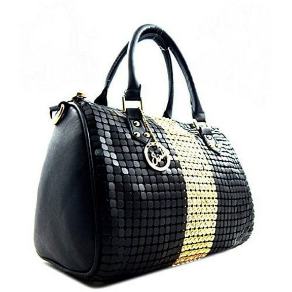 2Chique Boutique Women's Rhinestone and Metal Mesh Studded Boston Bag (Black/Gold)