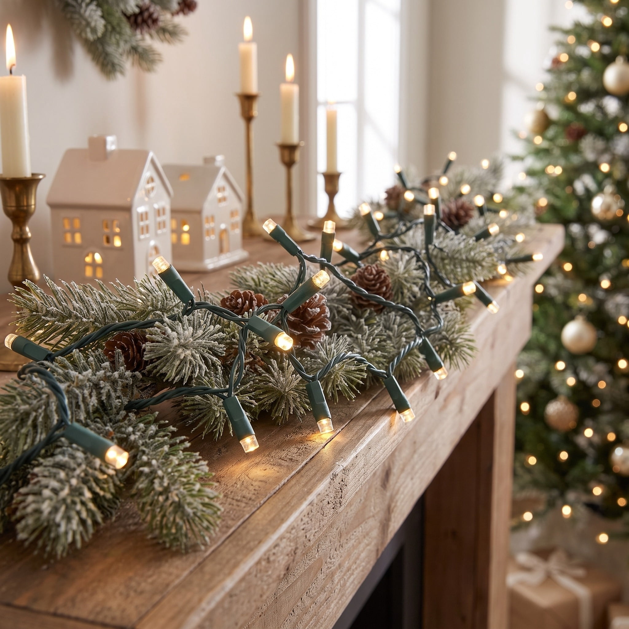 Indoor/Outdoor 100-Count Battery-Operated LED 8-Function Micro Christmas String Lights, Warm White, Green Wire, 24.5', by Holiday Time