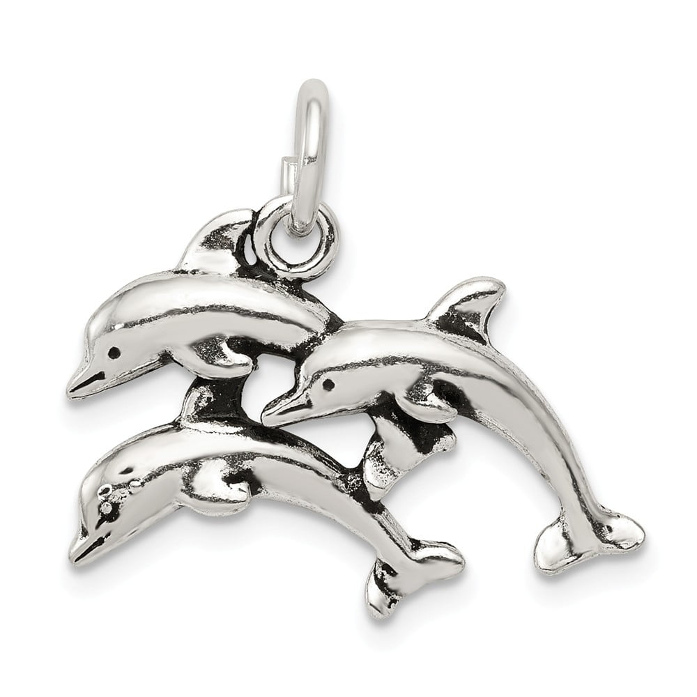 Solid 925 Sterling Silver Enamel Dolphin Pendant Charm