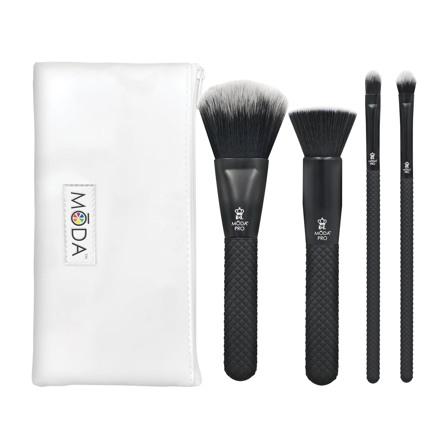 MODA Brush Pro Complete 5pc Makeup Brush Set with Zip Case, Includes - Flat Powder, Blend, and Conceal Brushes