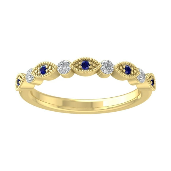 Araiya 14K Yellow Gold Diamond and Blue Sapphire Stackable Band Ring (1/20 cttw, I-J Color, I2-I3 Clarity), Size 5.5