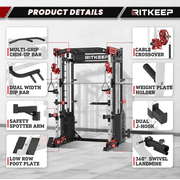 RitKeep PMAX 5600 Pro Home Gym Smith Machine, 6-in-1 Squat Rack Dual Cable Crossover