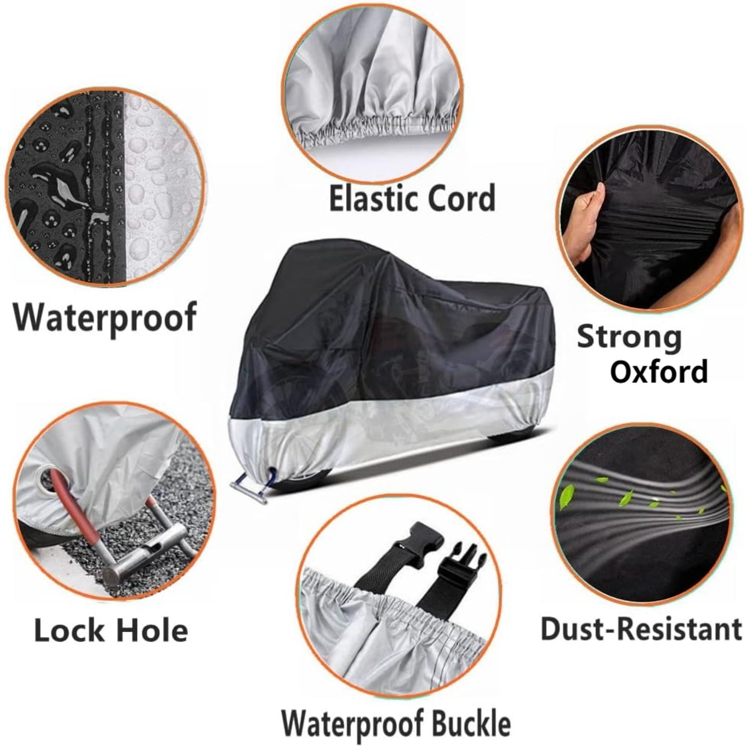 Motorcycle Covers, Outdoor Waterproof Motorbike Covers with Lock-Holes & Storage Bag, Fits up to 96" Motorcycles