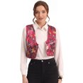 thumbnail image 1 of Traje De Navidad Para Mujer Chaleco De Satén Con Cierre De Botón Y Estampado Floral Rosa Roja XL, 1 of 5