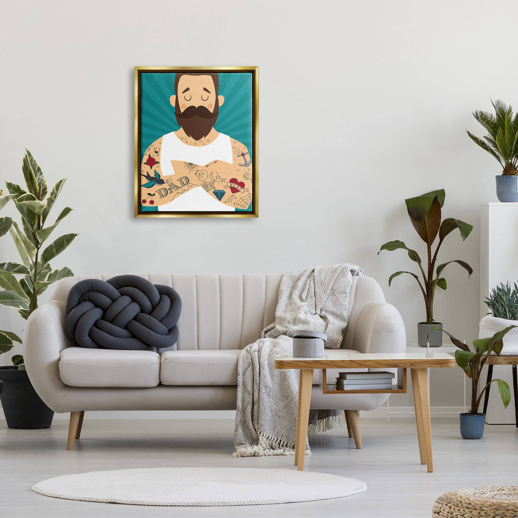 Stupell Industries Best Dad Father's Day Tattoos Holiday Painting Gold Floater Framed Art Print Wall Art
