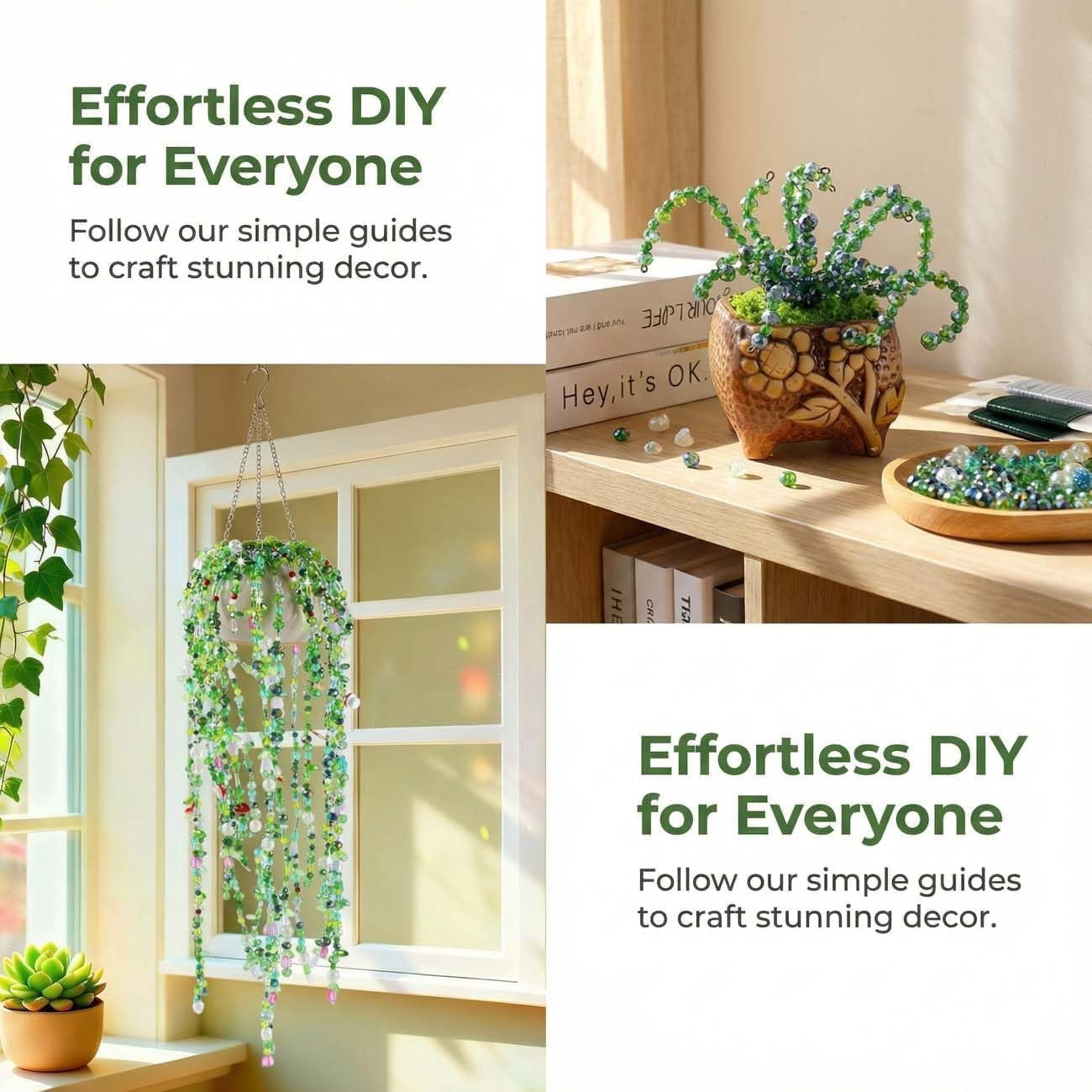 5500 Pcs DIY Beaded Plant Kit, Forever Plant Beaded Leaf Flower Beads Plant Making Equipped with a Flower Pot,Green Glass Crystal Waterdrop for Jewelry Making DIY Craft (1 Set)