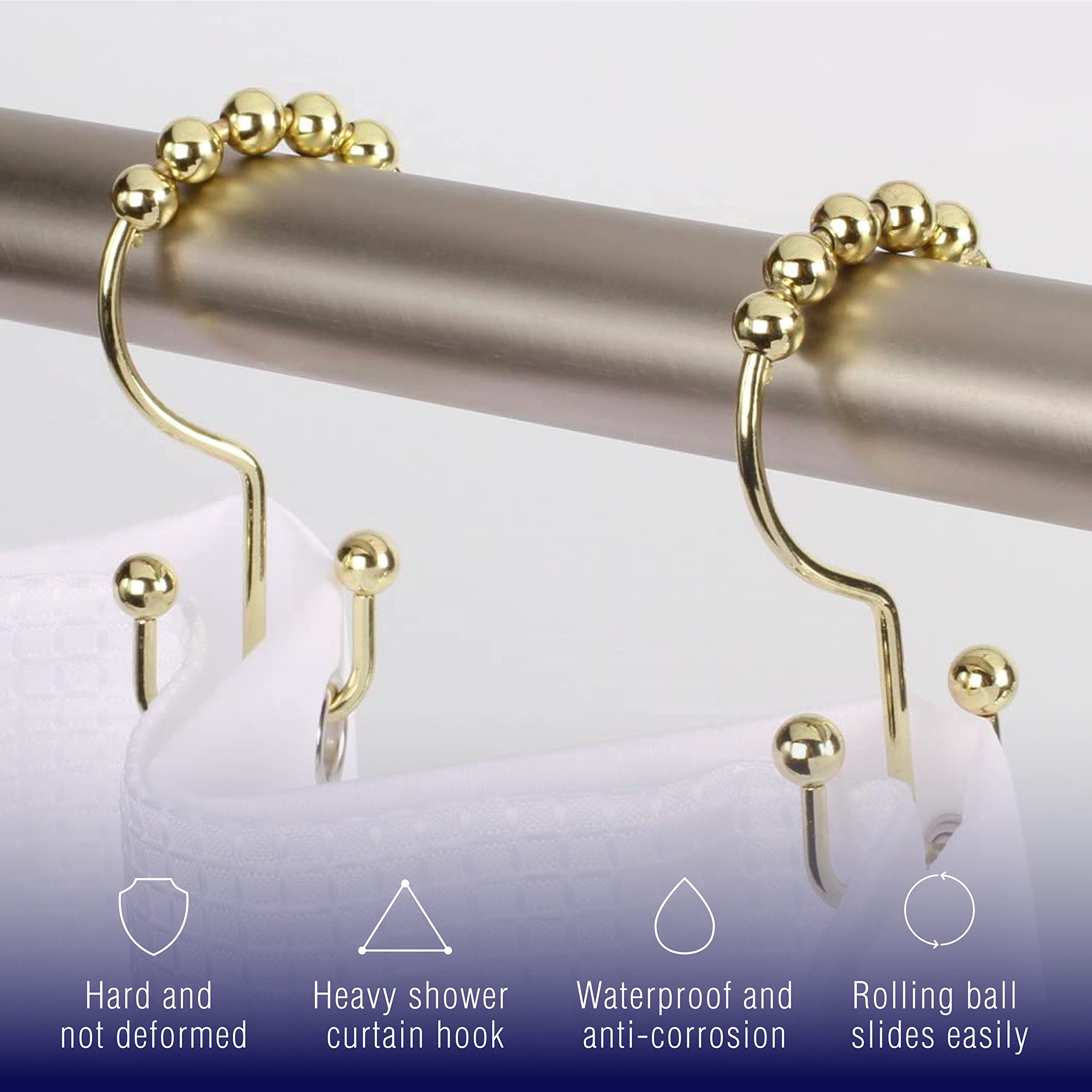 Shower Curtain Rings Hooks - Chrome Finish - Premium 18/8 Stainless Steel - Double Hooks - image 5 of 7
