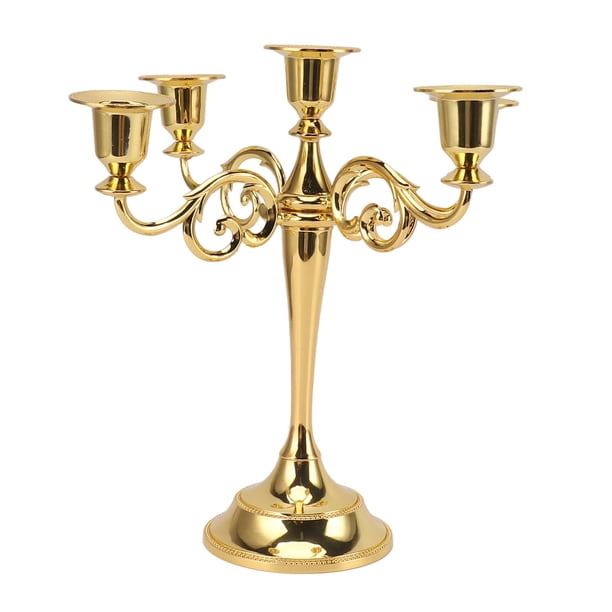 Candelabro de 5 brazos de hierro, candelabro decorativo retro, centro de mesa para el hogar, iglesia, dorado