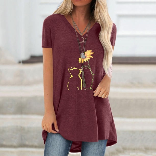 Puntoco Blusa de manga corta con cuello en V y estampado de tallas grandes para mujer Puntoco Puntoco-4263