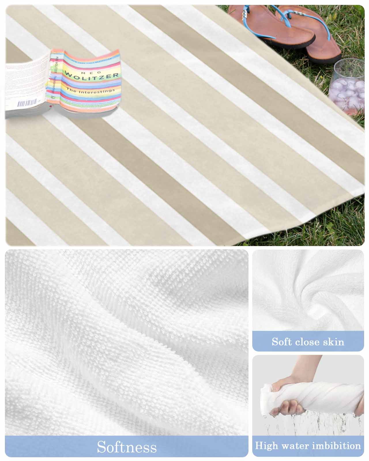 Beige Brown Striped Beach Towels Oversized Super Absorbent, Modern White Abstract Art Aesthetics Lightweight Bath Towel Quick Dry Sets For Bathroom/Pool/Rv Camping/Beach Play/Gym Room/Picnic 23"x47"