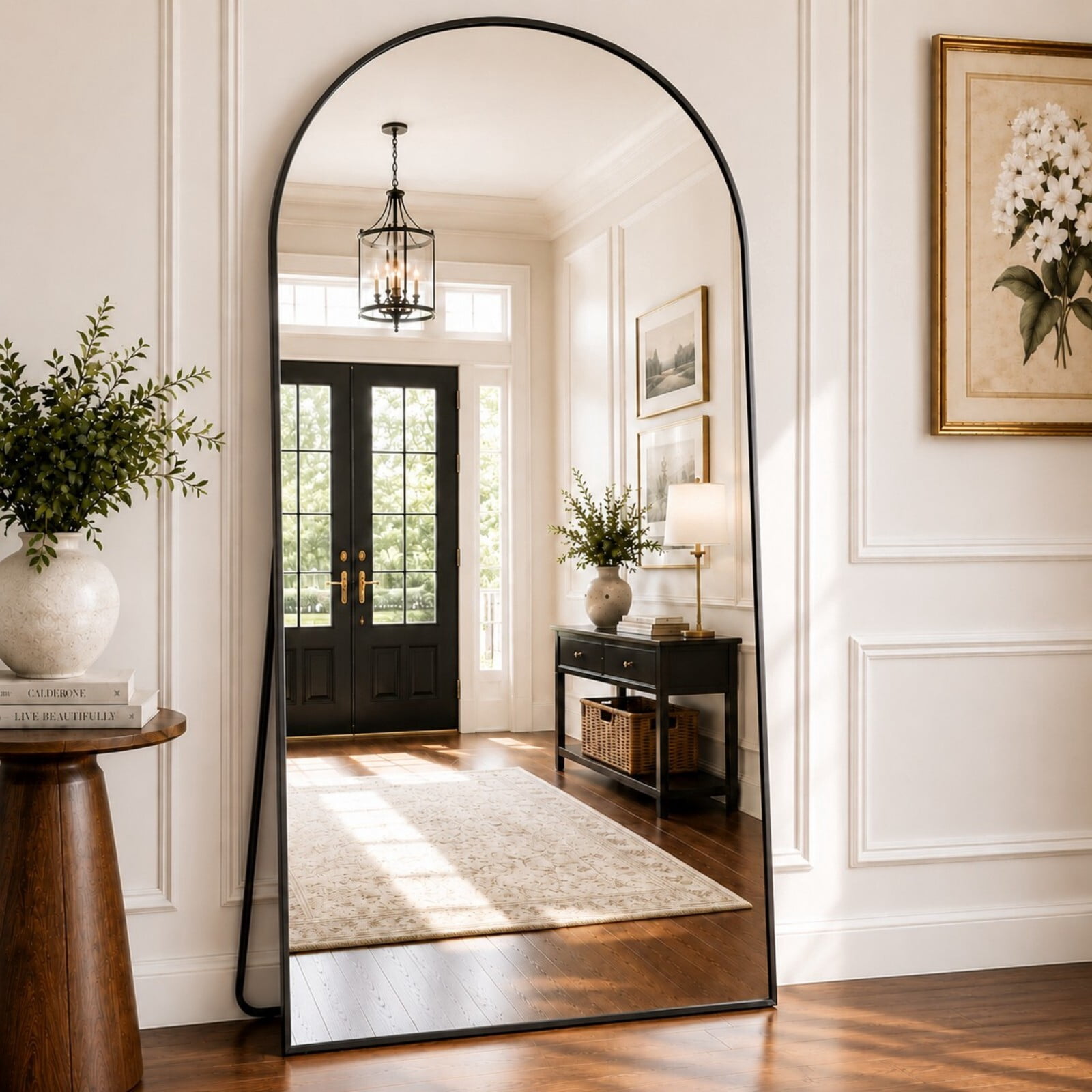 GRAHMCY 78" x 35.3" Arched Large Full Length Mirror Wall Mounted Floor Mirror with Stand, Black