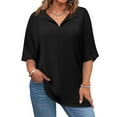 thumbnail image 3 of Plus Size Solid Color V-neck Loose Blouse Short Sleeved Casual Loose Tops, 3 of 5