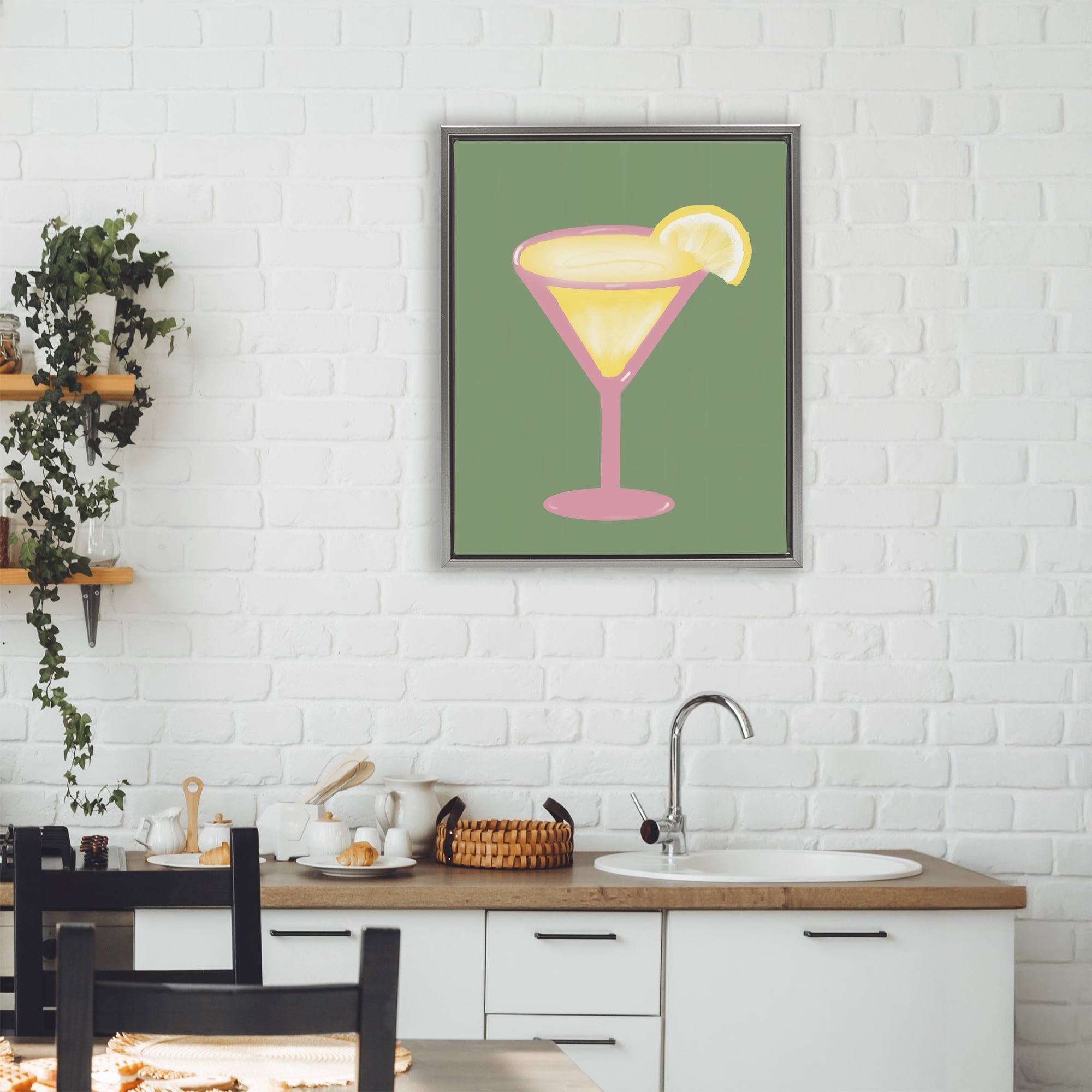 Stupell Industries Lemon Drop Glass over Green Gray Framed Floater Canvas Wall Art, design by Robin Maria