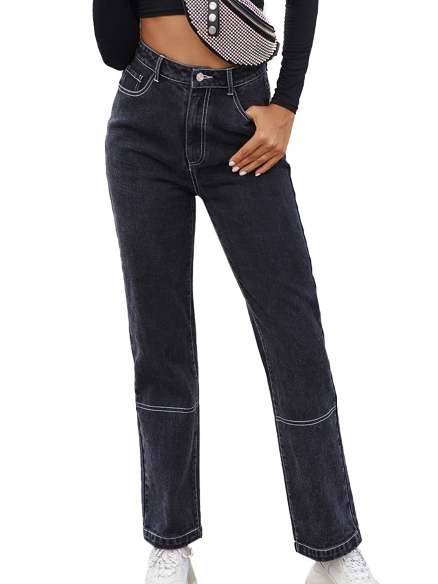 Womens Ladies Casual Long Trousers High Waist Fashion Denim Jeans Loose