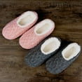 thumbnail image 2 of Cozylook 2-Pack Women's Low-Cut Slipper Socks, Grippy Soles, Sherpa Lined, Fuzzy House Shoes, Cozy Gifts for Her, Sizes 5-6 Cable Knit Pink/Grey, 2 of 5