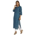 thumbnail image 3 of Moomaya Printed Womens Long Kurti 3/4 Sleeve Cotton Summer Ethnic Tunic Kurta, 3 of 6