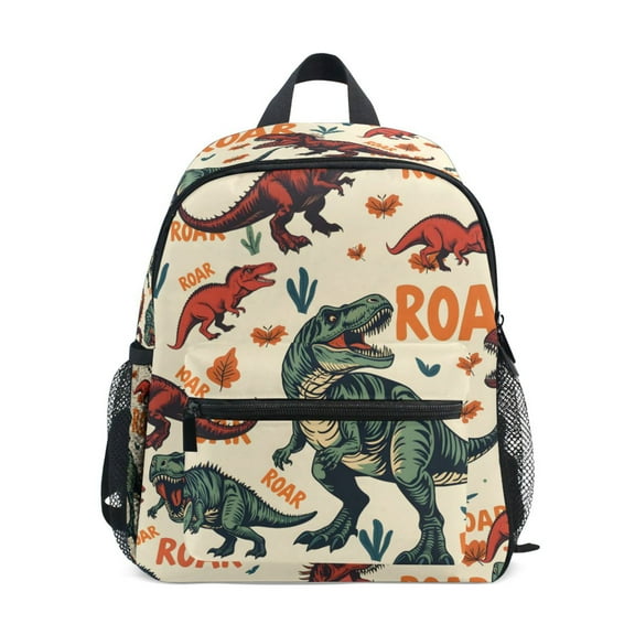 FORMRS School Backpack with Front Zippered Pocket 12" Student Travel Daypack, Beige Dinosaurs Pattern
