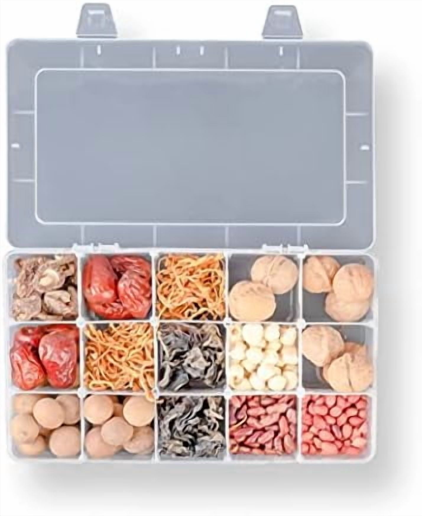 2 Pack Plastic Small Crafts Storage Boxes with Adjustable Dividers (15 Grid)