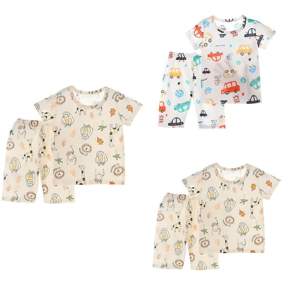 Summer Savings!Ahuyic Summer Toddler Kids Shirt and Short Pants Set Boys Girls Printed Round Neck 2 Piece Outfits Casual Children's Set 6 Years White