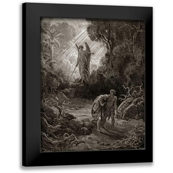 Dore, Gustave 12x14 Black Modern Framed Museum Art Print Titled - Adam and Eve - The Expulsion From The Garden - from Miltons Paradise Lost