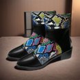thumbnail image 2 of NECHOLOGY Botas Mujer Adulto Femenino Zapatos Botines de mujer Botas de a la moda para mujer con estampado de bloques de colores, cómodas, de tacón grueso, a media , de talla grande (Black, 8), 2 of 6