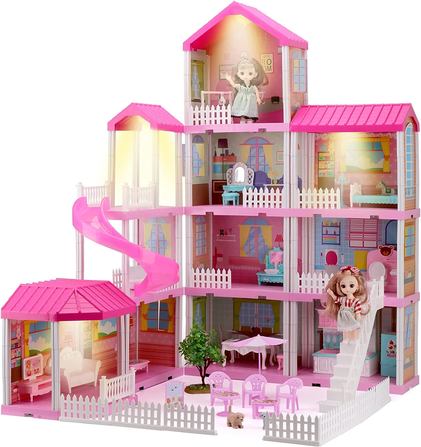Dream House Doll House Kit, DollHouse with LED Lights , 4 Floors with 3  Dolls/Doll Accessories /Pets/Furnitures DIY Pretend Play Large Doll House  Building Toys Playset House, Gift for Girls Toddlers price