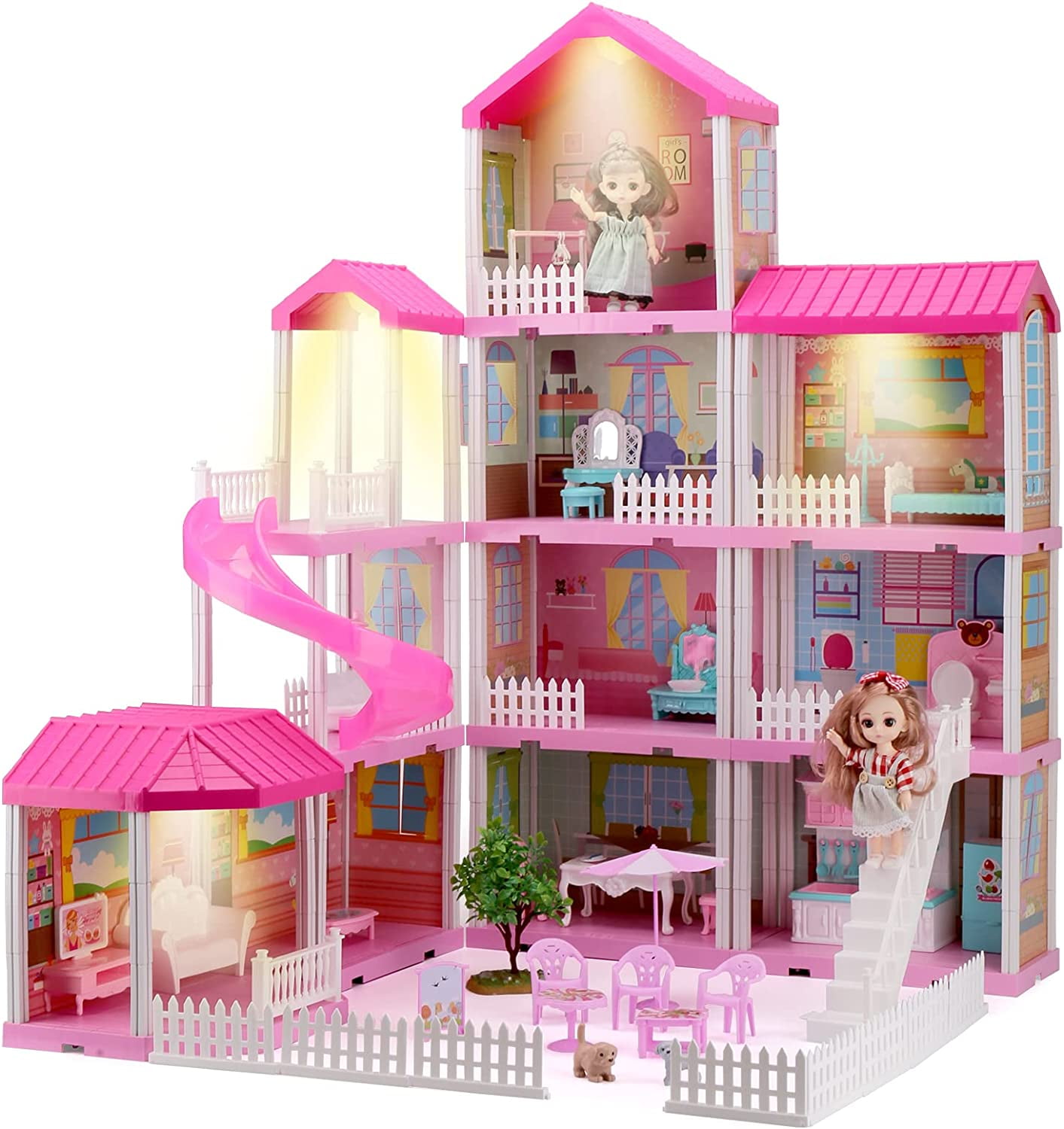 Dollhouse for Girls 2 Room Set Funny Doll House Play Set with Openable Door  Furniture