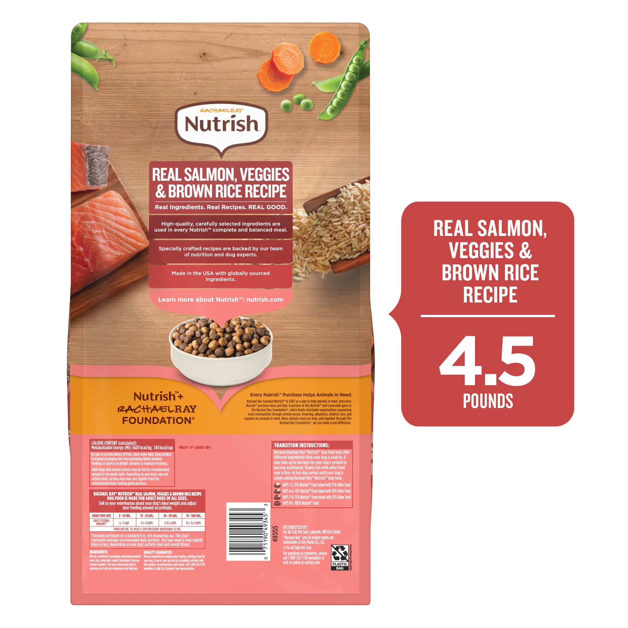 Rachael Ray Nutrish Dry Dog Food Real Salmon, Veggies & Brown Rice Recipe, 4.5lb