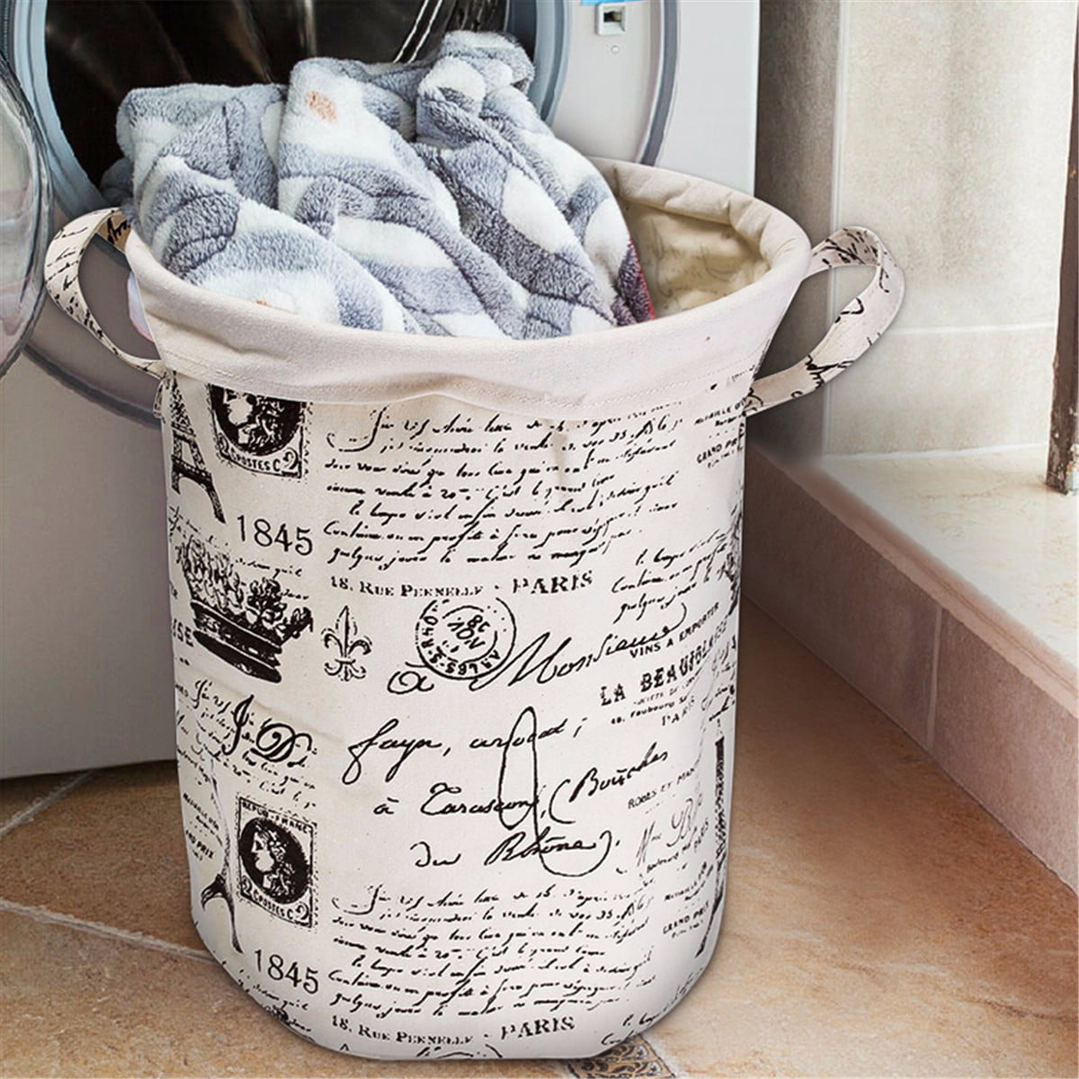 Foldable Cotton Linen Washing Clothes Laundry Basket Hamper Storage Sorter Bag 