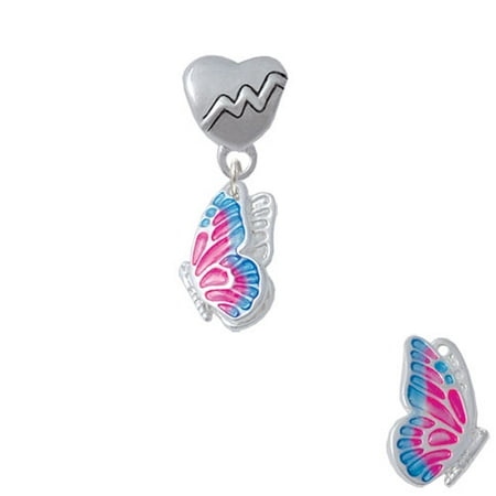 Translucent Hot Pink & Blue Flying Butterfly - Heartbeat Charm Bead