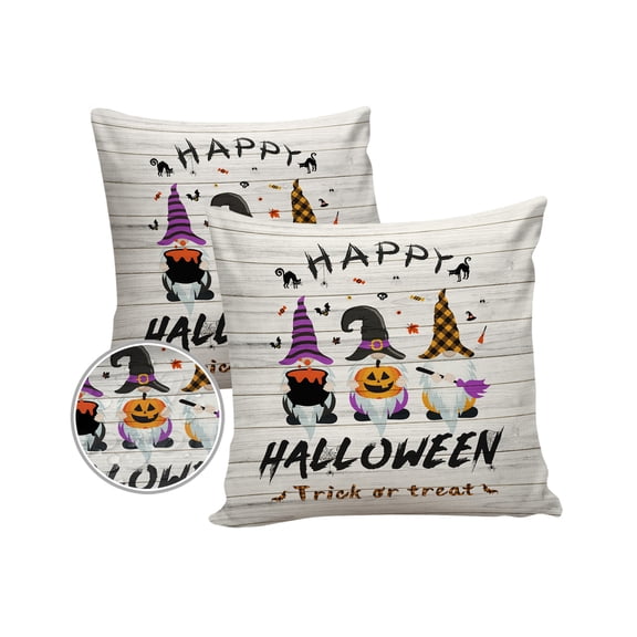 Pack of 2 Outdoor Pillow Covers, Happy Halloween Gnome Pumpkin Wooden Board Waterproof Square Throw Pillowcase Cushion Decorative Pillow Covers for Couch Patio Tent, 20x20 in