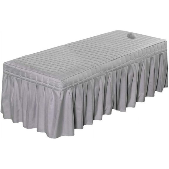 Nvzi Flameer Solid Color Massage Table Skirt Beauty Facial Bed Bedding Linen Valance Sheet Cover with 21inch Drop Bedskirt - Gray-185x70cm, as described