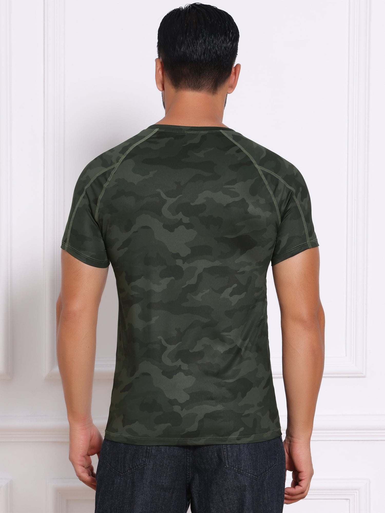 DARING DIVA Men's Workout Stretch Crew Neck Short Sleeve T-Shirt L Dark Green