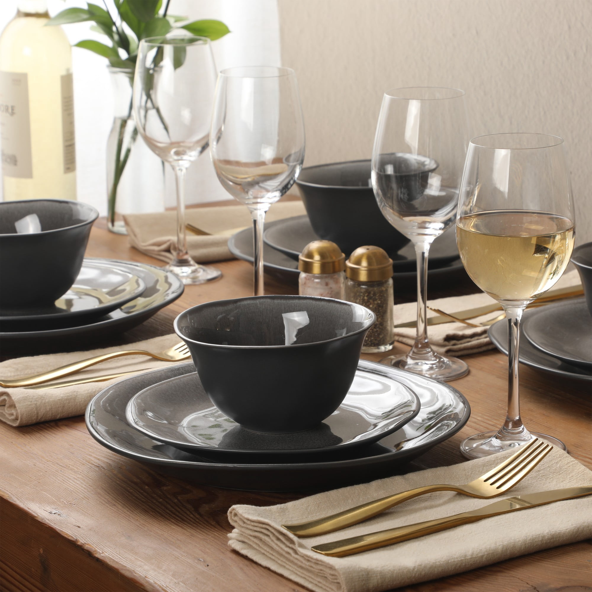 Gibson Elite Port Barton 12-Piece Charcoal Stoneware Dinnerware Set