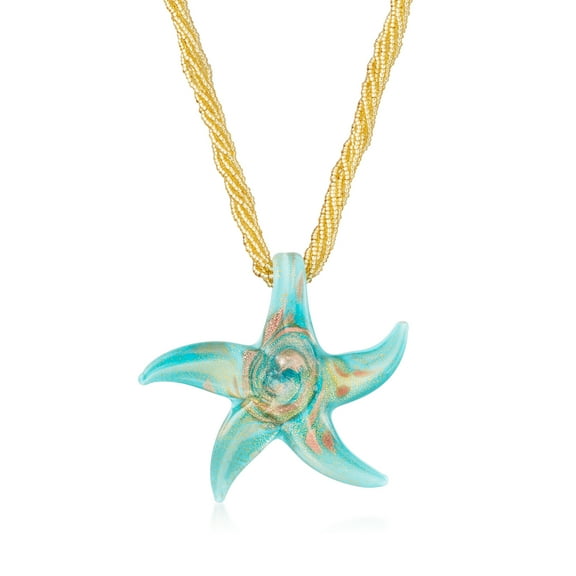 Ross-Simons Italian Turquoise Murano Glass Starfish Necklace With 18kt Gold Over Sterling, Women's, Adult