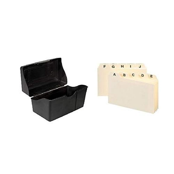 Black Index Card Holder with Alphabetic Guide Set Built in Ridges Secure 8"x5"