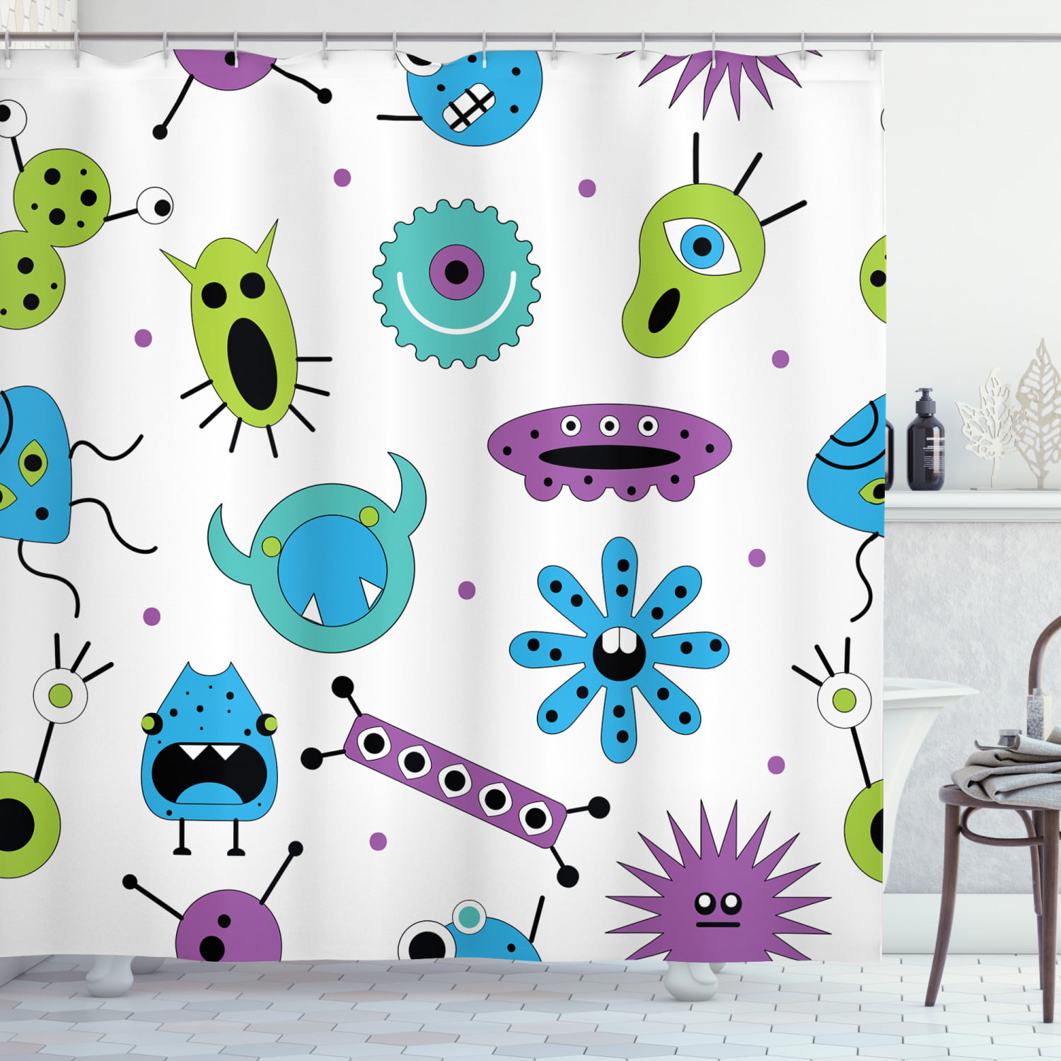Crazy Shower Curtain Colorful Monster, Monster High Shower Curtain Set