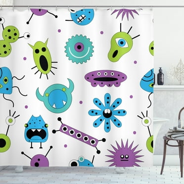 Ambesonne Crazy Shower Curtain, Colorful Monster Shape Design, 69"Wx84"L, Multicolor