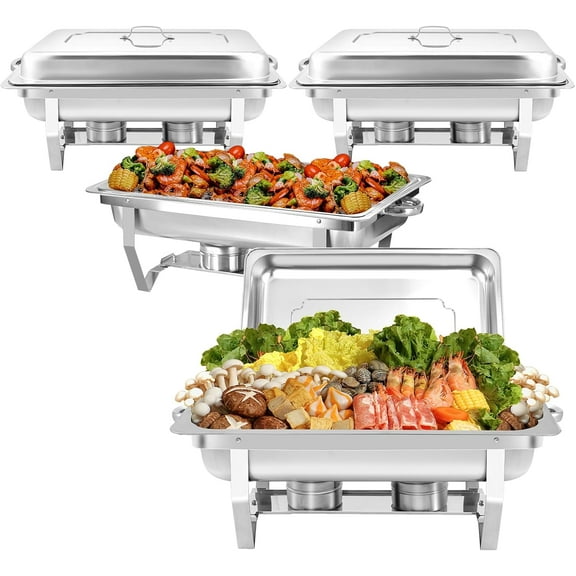EVGTTI 4 Pack 8QT Chafing Dish for Buffet, Upgrade Stainless Steel Chafing Dish with Full Size Food Pan for Parties, Events, Weddings