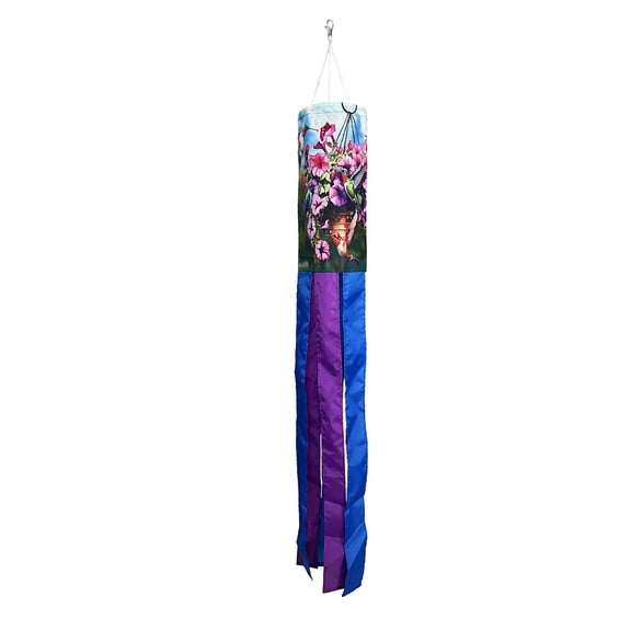 Briarwood Lane Spring Hummingbirds and Petunias Windsock Wind Twister 40x6 For Spring Wind Spinner