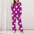 thumbnail image 2 of Fuzoiu Purlpe And White Polka Dot Print Women's Long-Sleeved Pajama,Lounge Button Down Nightwear,Womens Notch Collar Pajama Set-X-Large, 2 of 7