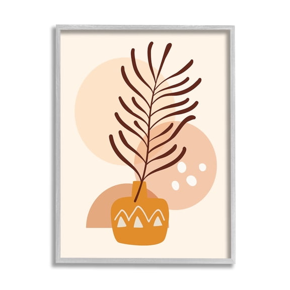 Stupell Industries Geometric Boho Botanical Botanical & Floral Painting Gray Framed Art Print Wall Art, 16 x 20