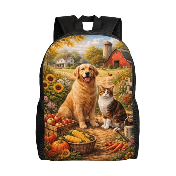 Golden Retriever Cat Backpack Full Front Print Travel Laptop Bag for Men and Women