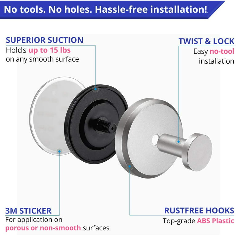 Suction Cup Hooks for Shower, Bathroom, Kitchen, Glass Door, Mirror, Tile  Loofah, Towel, Coat, Bath Robe Hook Holder for Hanging up to 15 lbs