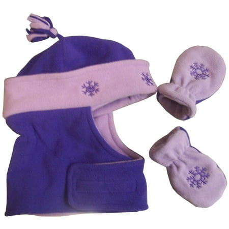 Hot Snow (NICE CAPS Toddler Girls and Baby Wrap Around Head Headwear Hat and Mitten Cold Weather Winter Snow Accessory Set with Embroidery - Fits Little Kids Children and Infant)