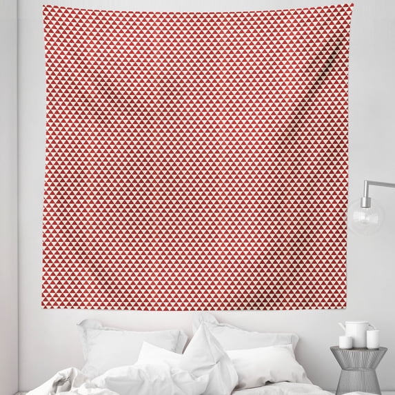 Geometric Tapestry, Pattern of Triangles Bicolor Illustration Mosaic Style Grunge Composition, Fabric Wall Hanging Decor for Bedroom Living Room Dorm, 5 Sizes, Ruby and Cream, by Ambesonne