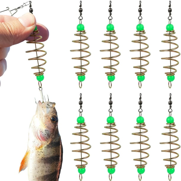12 Pcs Fishing Feeder Baits Cages Olive Shape Spring Fishing Feeder Bait  Holders with Luminous Pendant Beads 